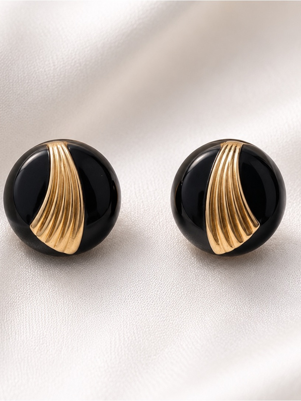 Black and Gold Round Statement Earrings